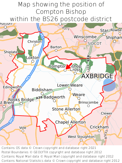 Map showing location of Compton Bishop within BS26
