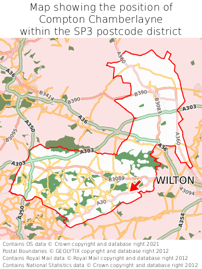 Map showing location of Compton Chamberlayne within SP3