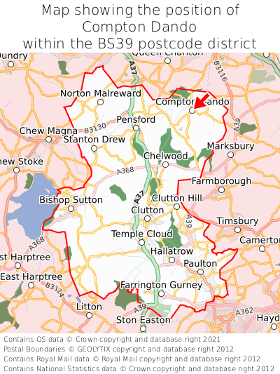 Map showing location of Compton Dando within BS39