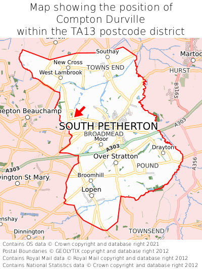 Map showing location of Compton Durville within TA13