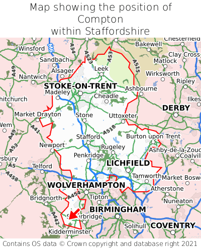 Map showing location of Compton within Staffordshire