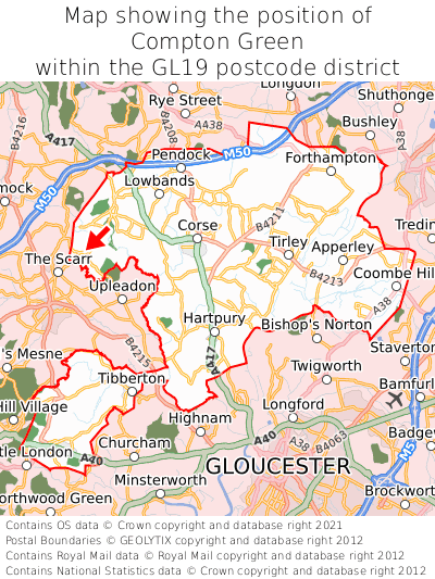 Map showing location of Compton Green within GL19