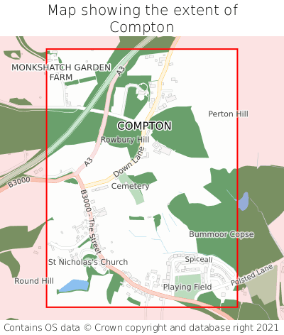 Map showing extent of Compton as bounding box