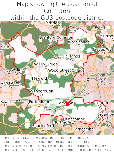 Map showing location of Compton within GU3