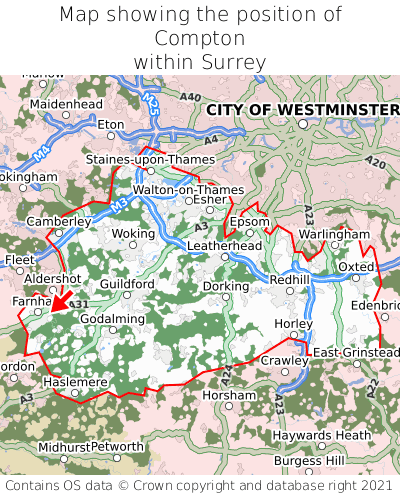 Map showing location of Compton within Surrey