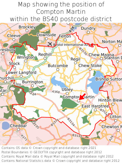 Map showing location of Compton Martin within BS40
