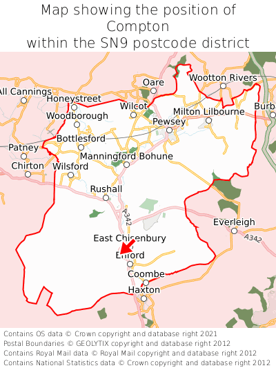 Map showing location of Compton within SN9