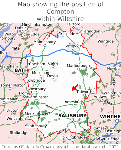 Map showing location of Compton within Wiltshire