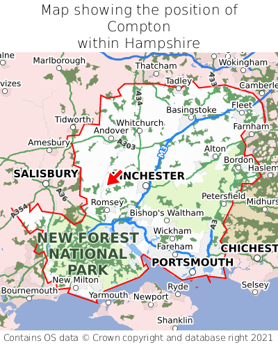 Map showing location of Compton within Hampshire