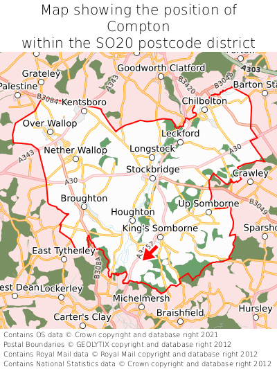 Map showing location of Compton within SO20