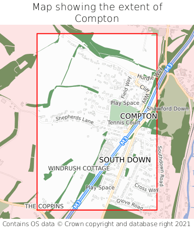 Map showing extent of Compton as bounding box