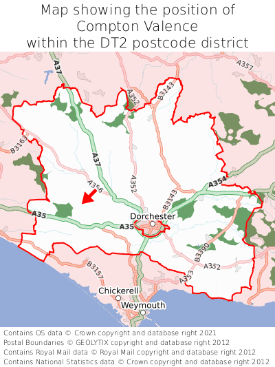 Map showing location of Compton Valence within DT2