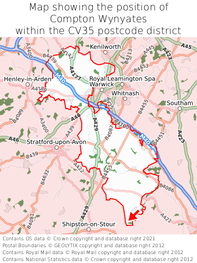 Map showing location of Compton Wynyates within CV35