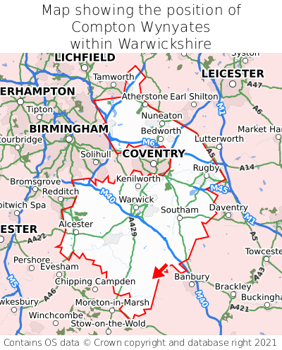 Map showing location of Compton Wynyates within Warwickshire