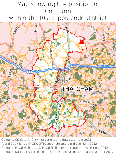 Map showing location of Compton within RG20