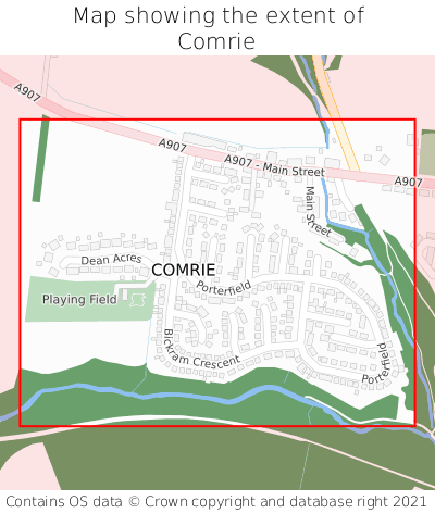 Map showing extent of Comrie as bounding box