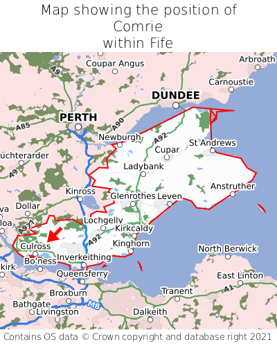 Map showing location of Comrie within Fife
