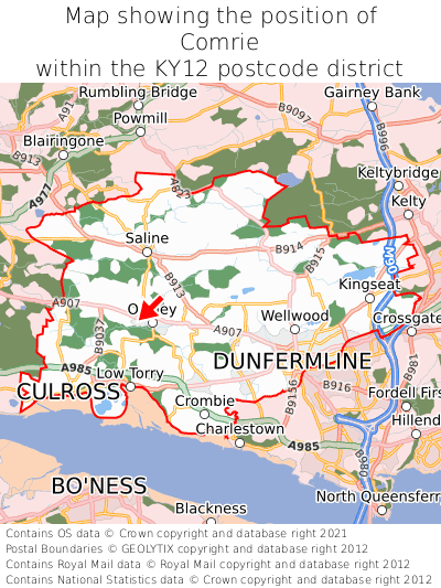 Map showing location of Comrie within KY12