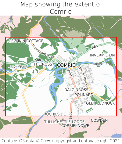 Map showing extent of Comrie as bounding box