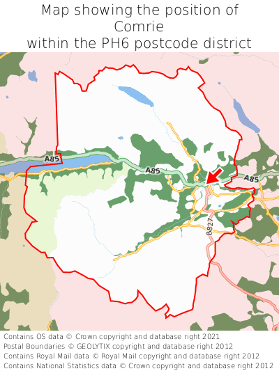 Map showing location of Comrie within PH6