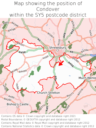 Map showing location of Condover within SY5