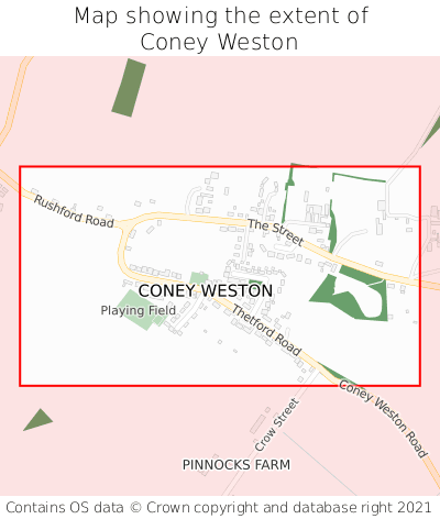 Map showing extent of Coney Weston as bounding box