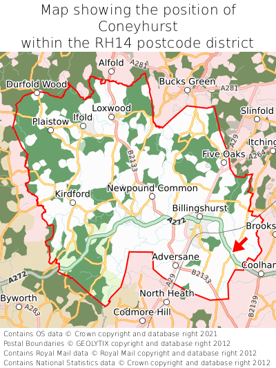 Map showing location of Coneyhurst within RH14
