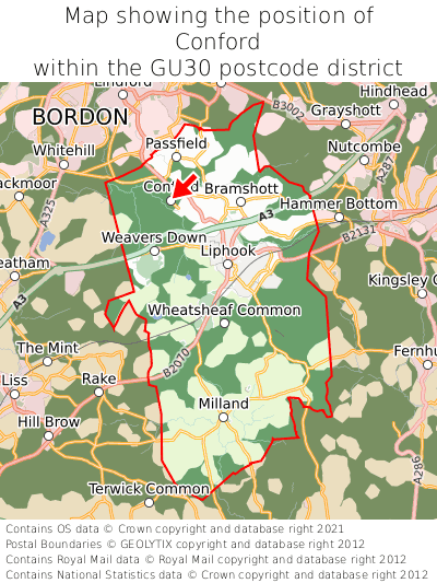 Map showing location of Conford within GU30