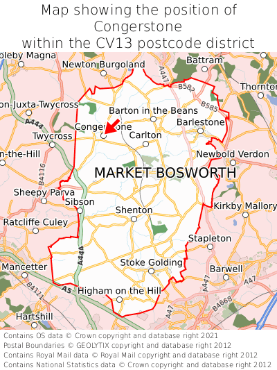 Map showing location of Congerstone within CV13