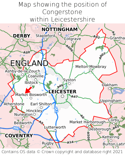 Map showing location of Congerstone within Leicestershire