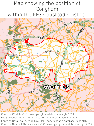 Map showing location of Congham within PE32