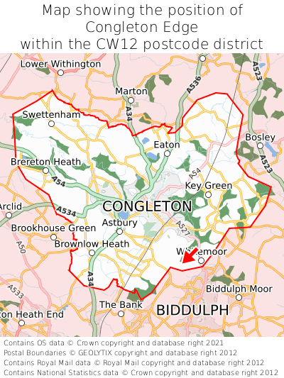 Map showing location of Congleton Edge within CW12