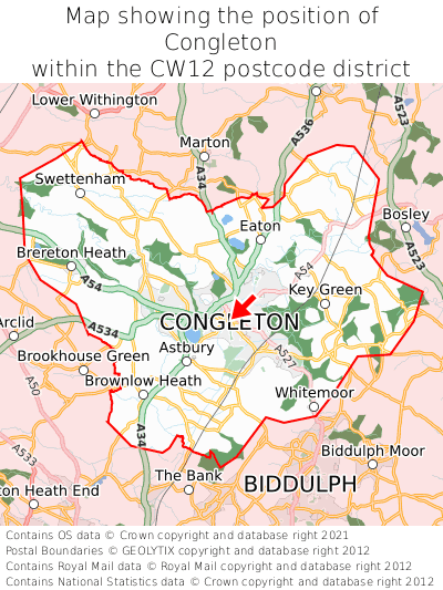 Map showing location of Congleton within CW12