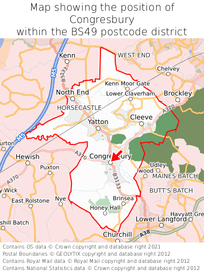 Map showing location of Congresbury within BS49