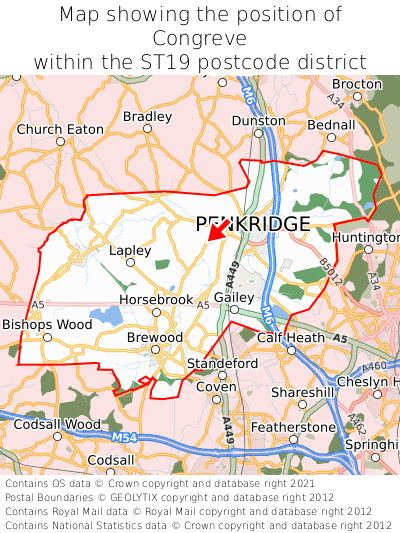 Map showing location of Congreve within ST19