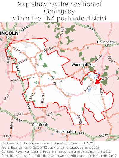 Map showing location of Coningsby within LN4