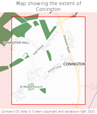 Map showing extent of Conington as bounding box