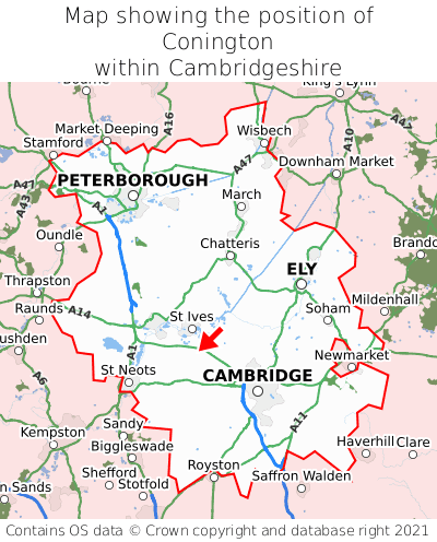 Map showing location of Conington within Cambridgeshire