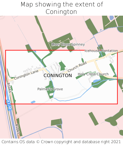 Map showing extent of Conington as bounding box