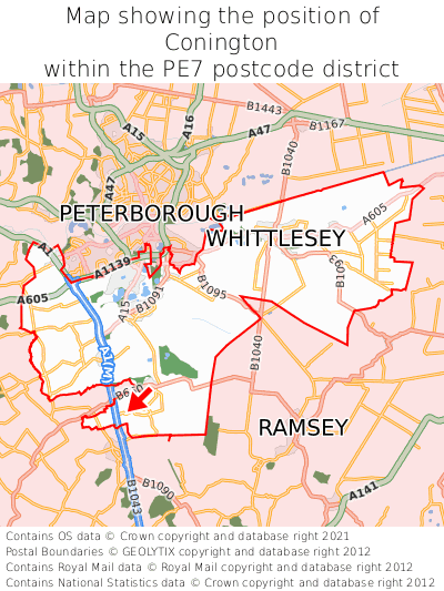 Map showing location of Conington within PE7