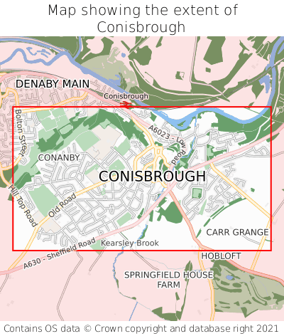 Map showing extent of Conisbrough as bounding box