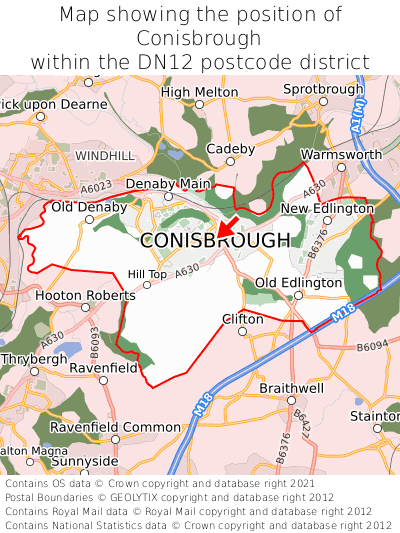 Map showing location of Conisbrough within DN12
