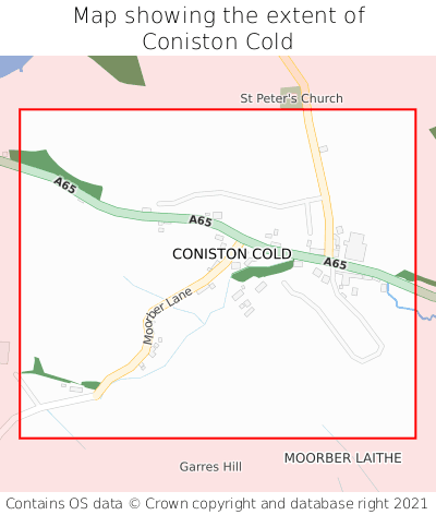 Map showing extent of Coniston Cold as bounding box