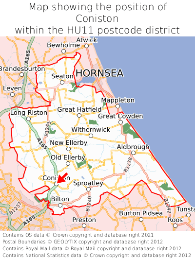 Map showing location of Coniston within HU11