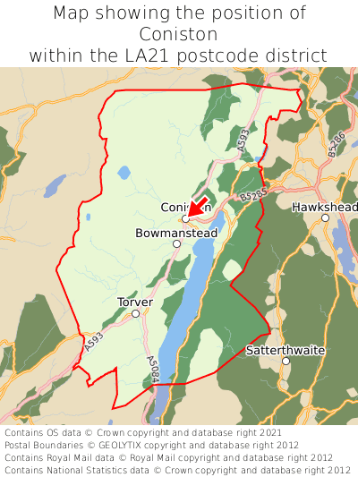 Map showing location of Coniston within LA21