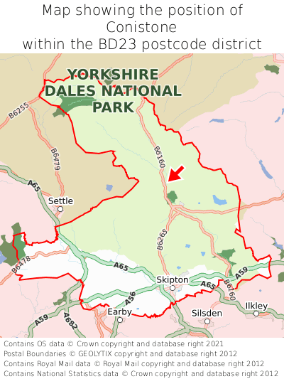 Map showing location of Conistone within BD23