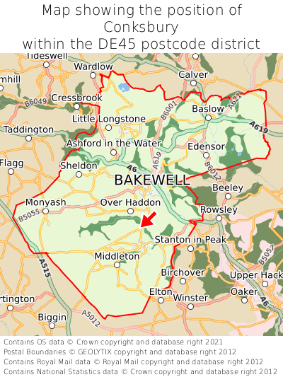 Map showing location of Conksbury within DE45