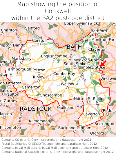 Map showing location of Conkwell within BA2