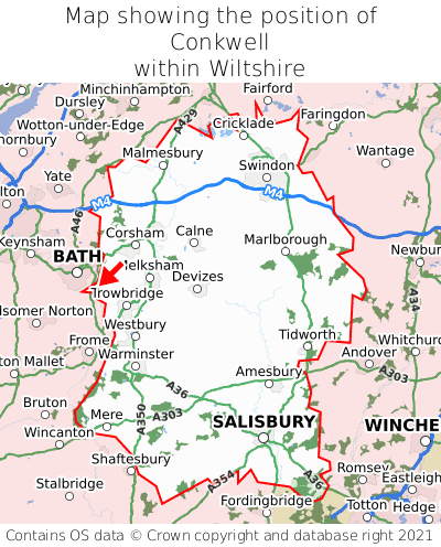 Map showing location of Conkwell within Wiltshire