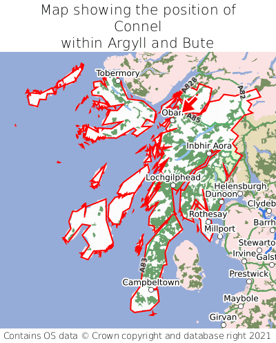 Map showing location of Connel within Argyll and Bute